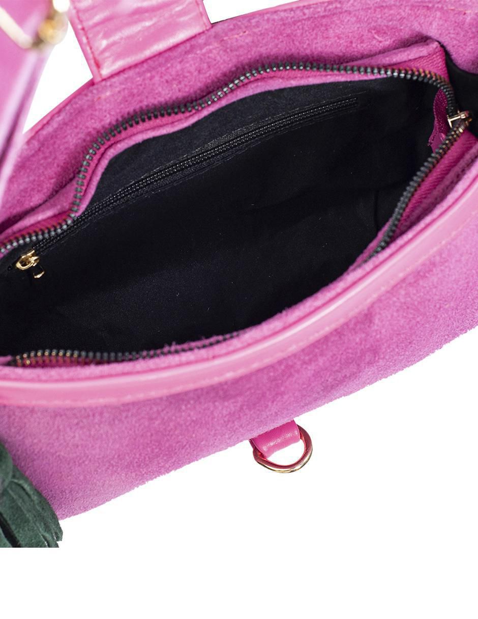 Bolsa crossbody Eva Piel Gamuza Fucsia de piel para mujer 4