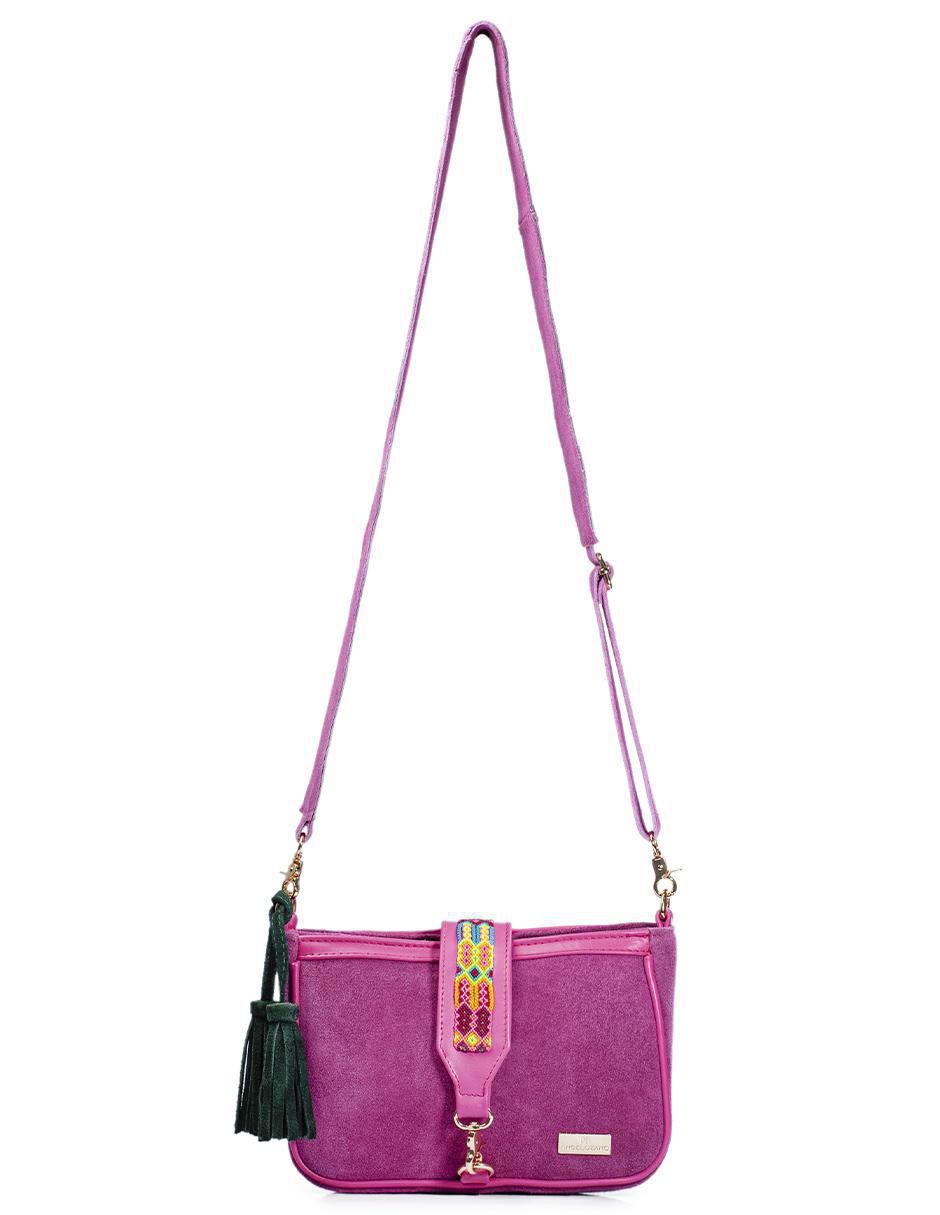 Bolsa crossbody Eva Piel Gamuza Fucsia de piel para mujer 5