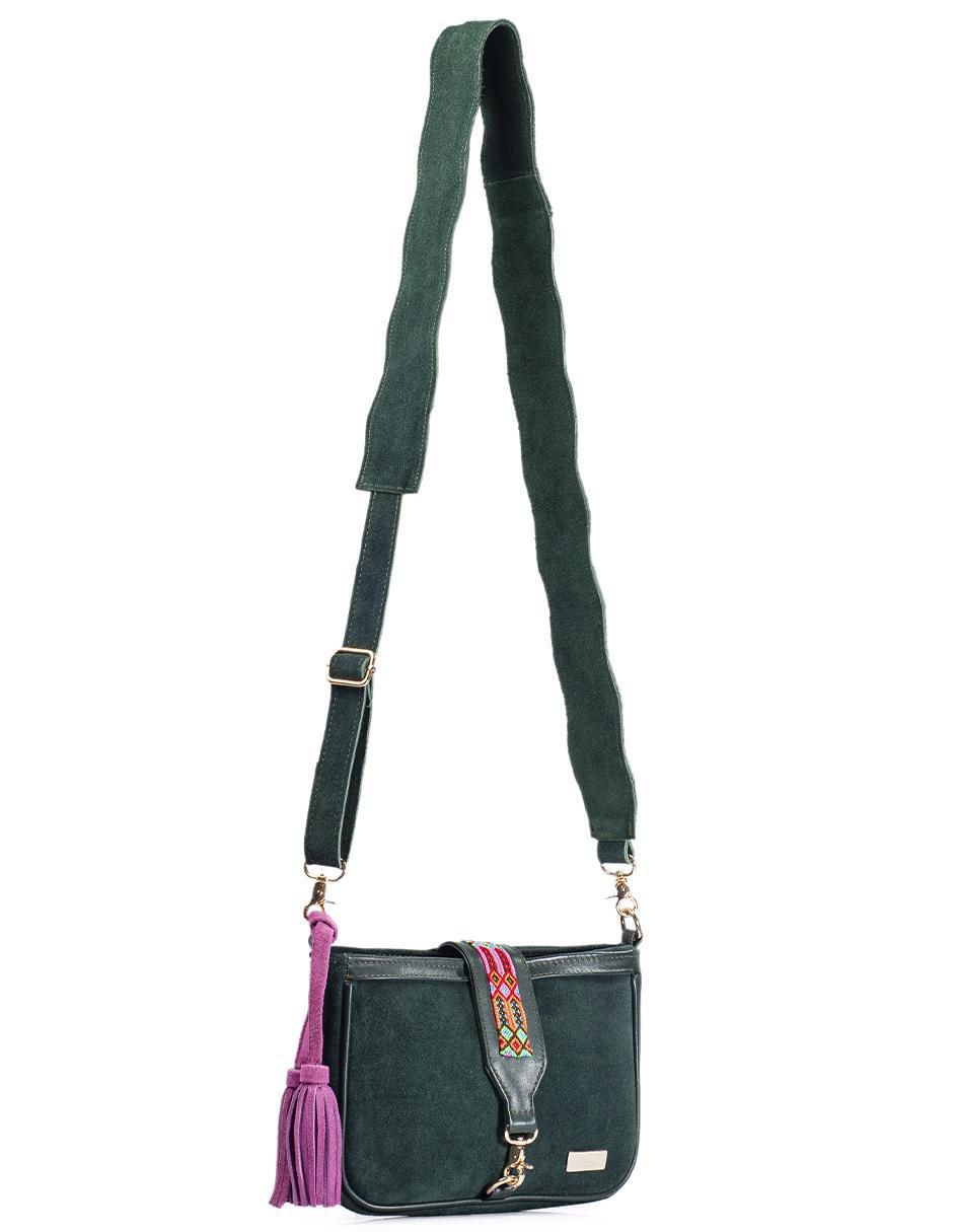 Bolsa crossbody Eva Piel Gamuza Verde de piel para mujer 2
