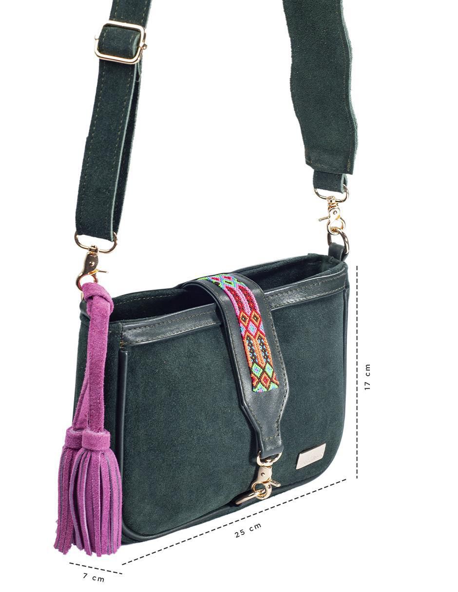 Bolsa crossbody Eva Piel Gamuza Verde de piel para mujer 7