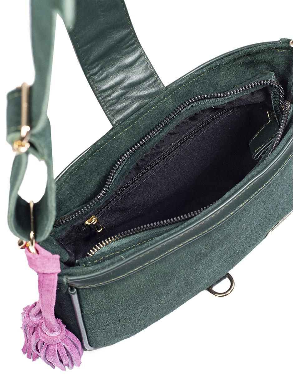 Bolsa crossbody Eva Piel Gamuza Verde de piel para mujer 4
