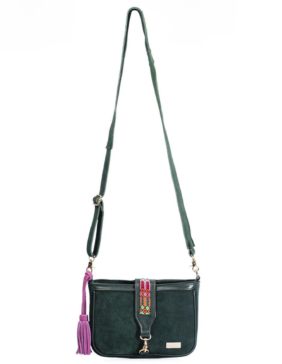 Bolsa crossbody Eva Piel Gamuza Verde de piel para mujer 5