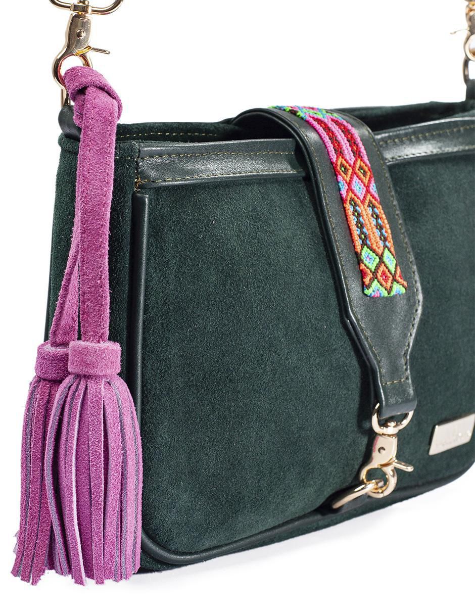 Bolsa crossbody Eva Piel Gamuza Verde de piel para mujer 6