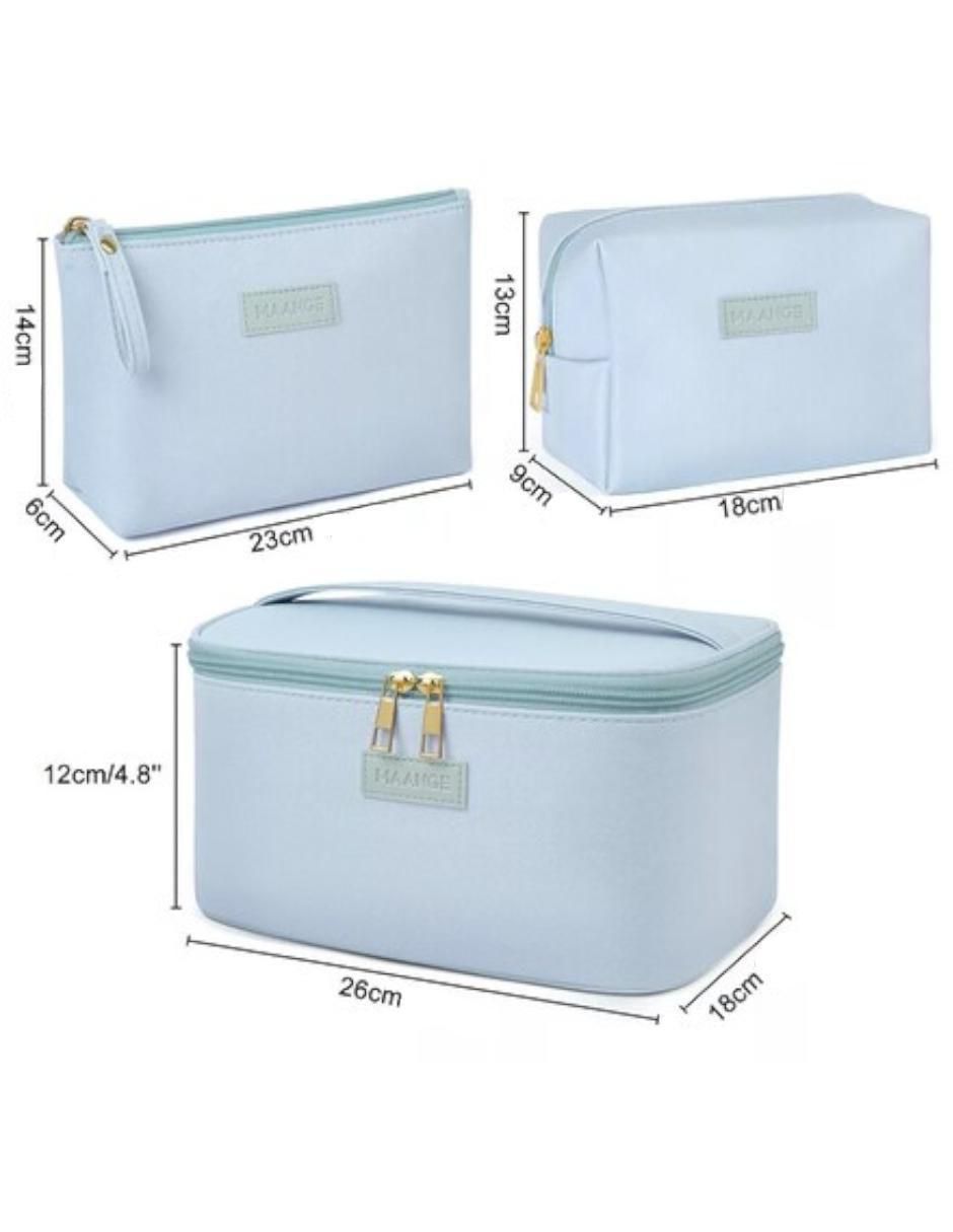 Set cosmetiquera impermeable de piel 3 piezas 4