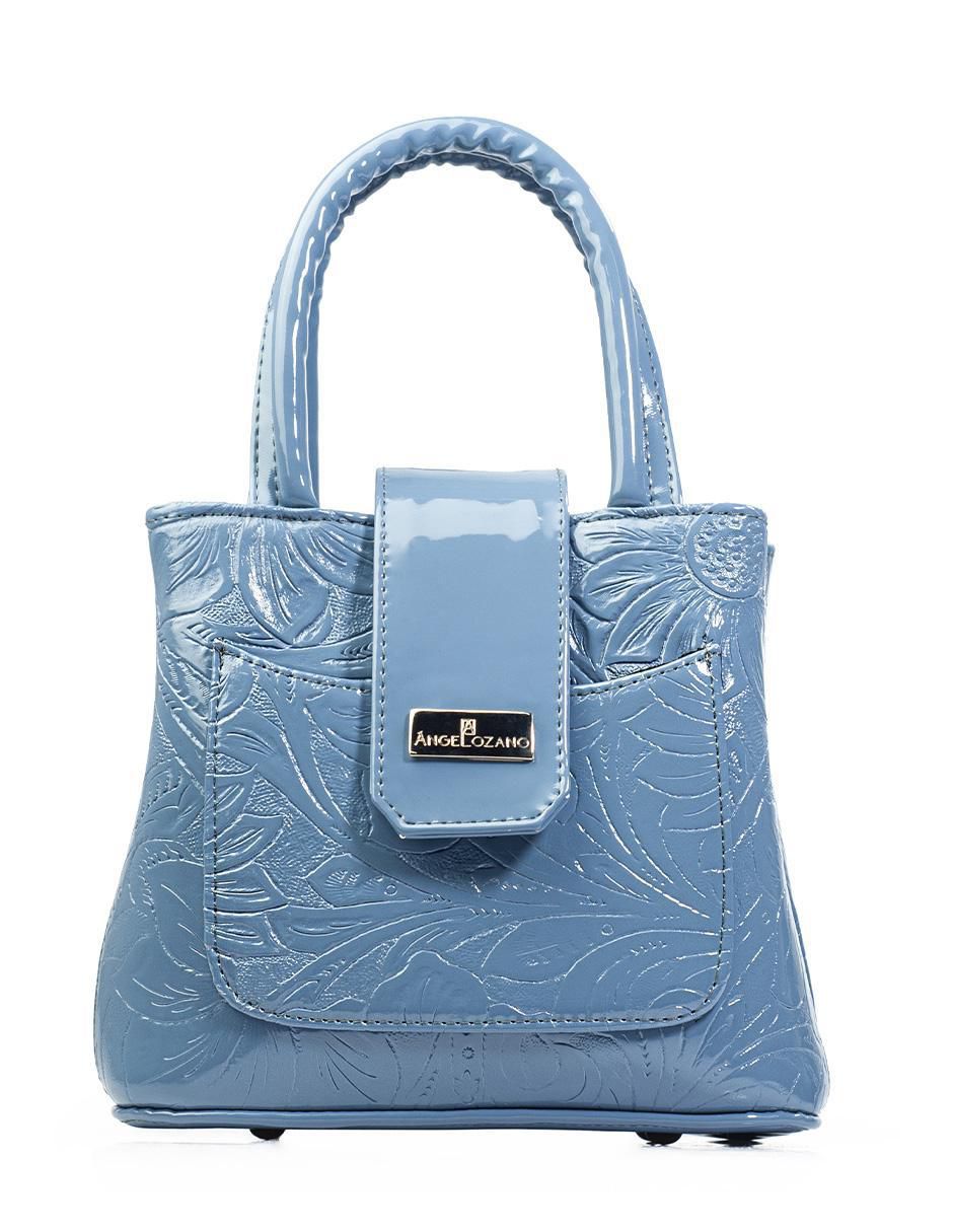 Bolsa crossbody Aurelia Charol Grabado Baby Blue para mujer