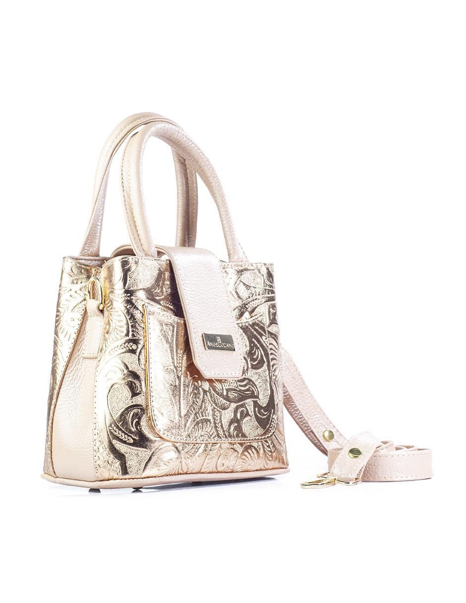 Bolsa crossbody Aurelia Charol Grabada Oro Rosa de piel para mujer 2
