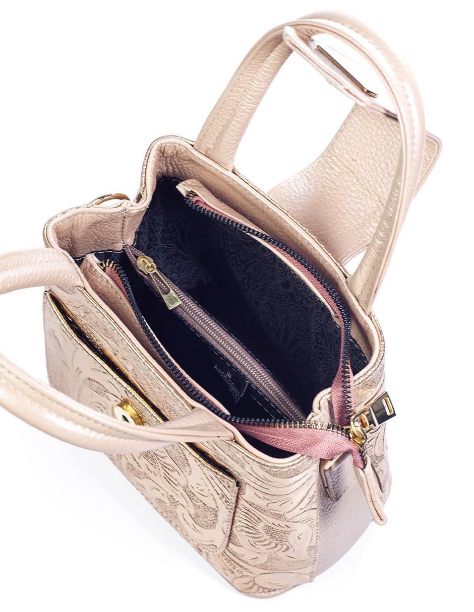 Bolsa crossbody Aurelia Charol Grabada Oro Rosa de piel para mujer 4