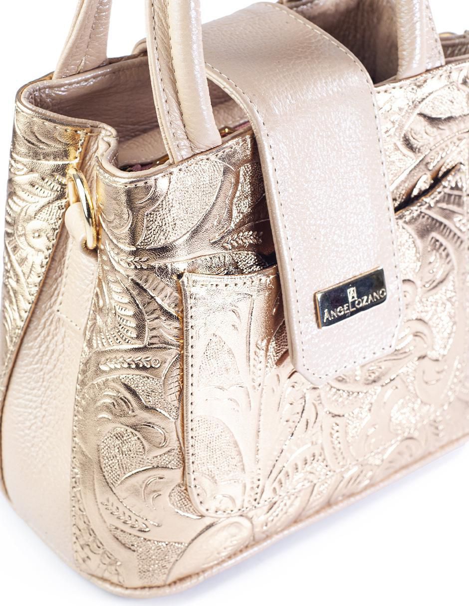 Bolsa crossbody Aurelia Charol Grabada Oro Rosa de piel para mujer 5