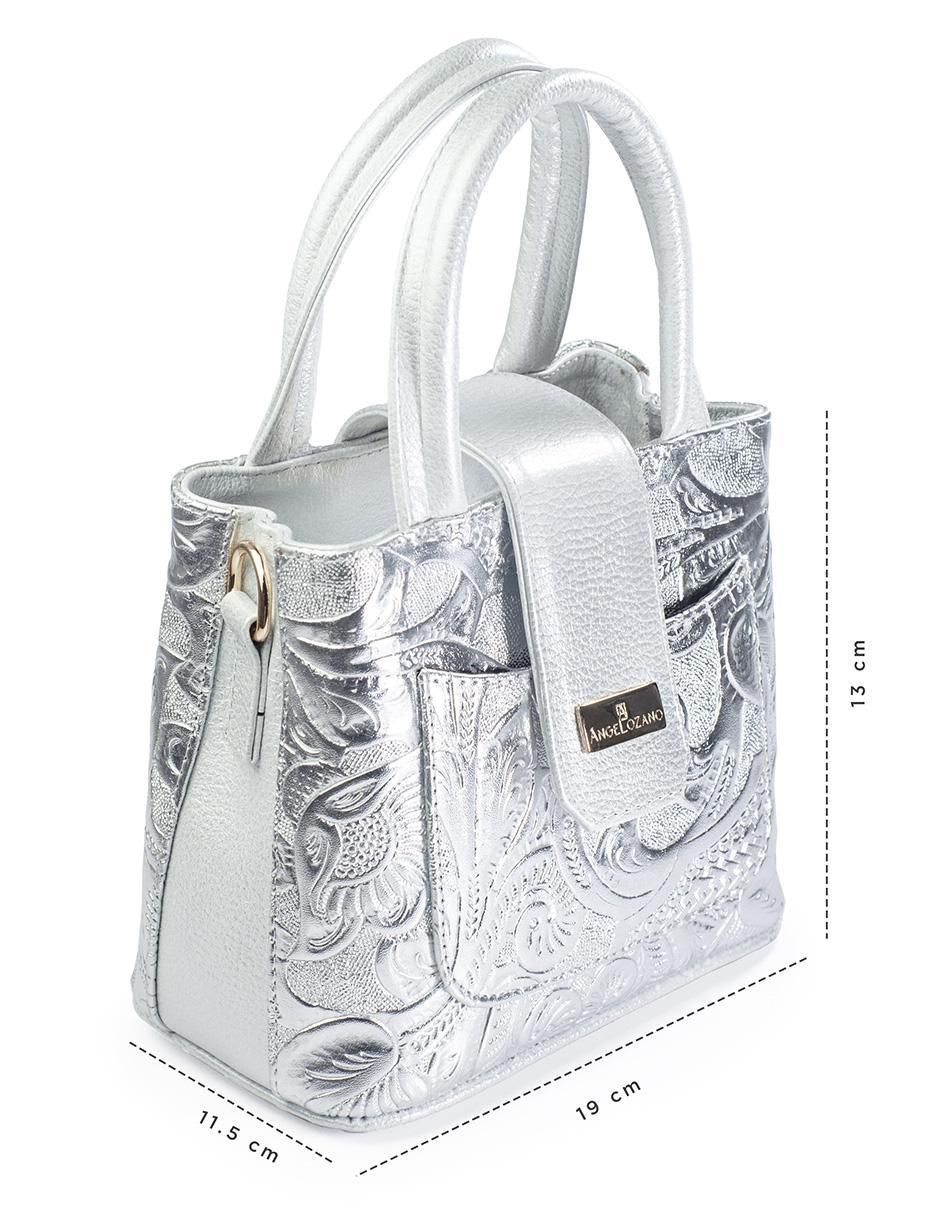 Bolsa crossbody Aurelia Piel Grabada Plata de piel para mujer 7