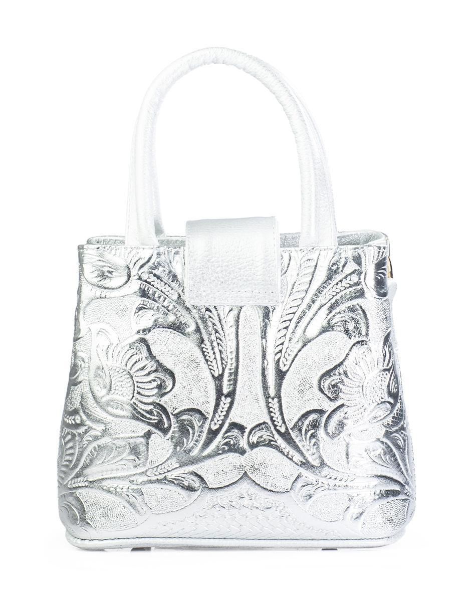 Bolsa crossbody Aurelia Piel Grabada Plata de piel para mujer 3