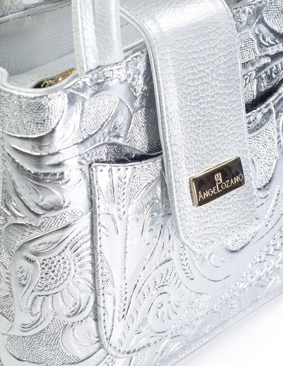 Bolsa crossbody Aurelia Piel Grabada Plata de piel para mujer 5