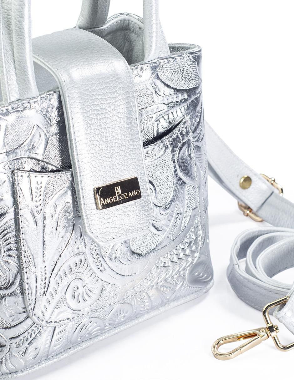Bolsa crossbody Aurelia Piel Grabada Plata de piel para mujer 6